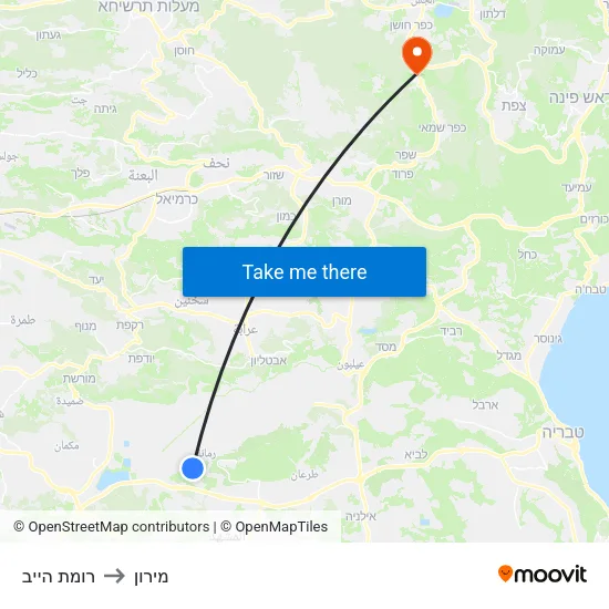 רומת הייב to מירון map