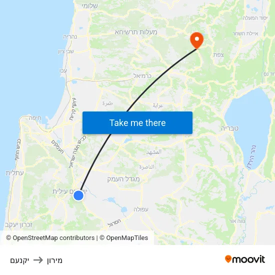 יקנעם to מירון map