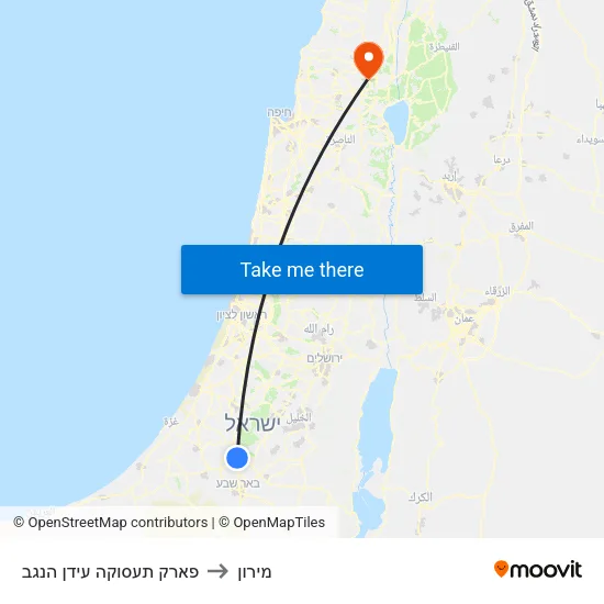 פארק תעסוקה עידן הנגב to מירון map