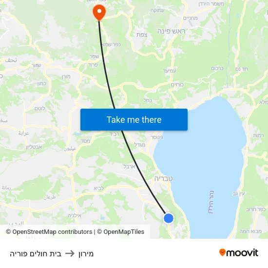 בית חולים פוריה to מירון map