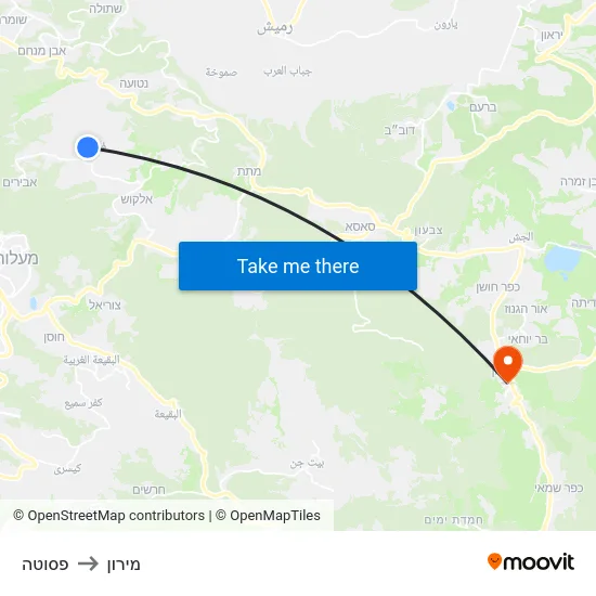 פסוטה to מירון map
