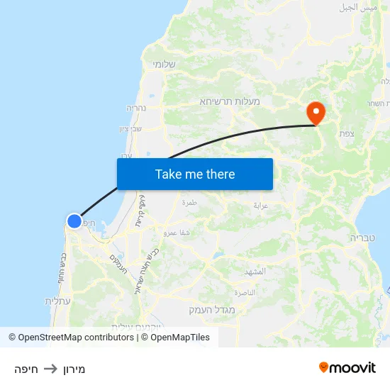 חיפה to מירון map