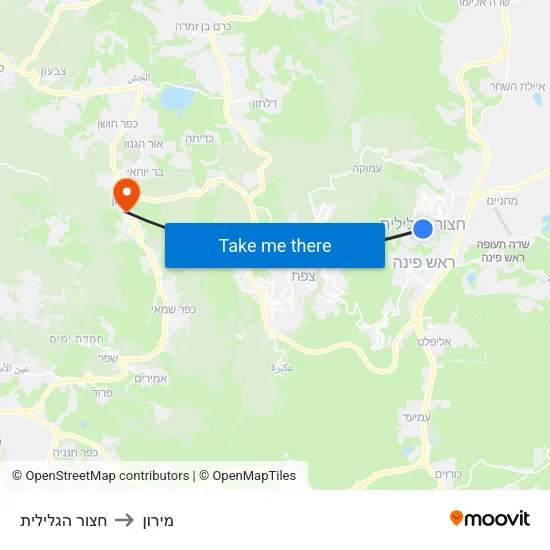 חצור הגלילית to מירון map
