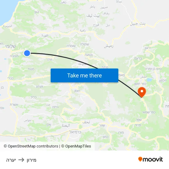 יערה to מירון map