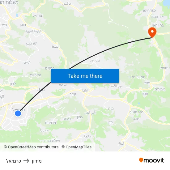 כרמיאל to מירון map