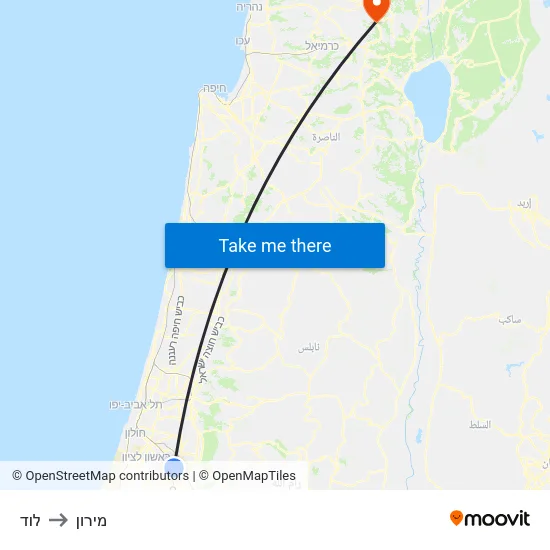 לוד to מירון map