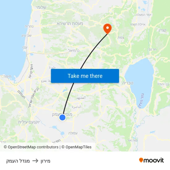 מגדל העמק to מירון map