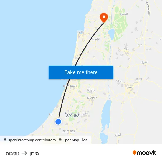 נתיבות to מירון map