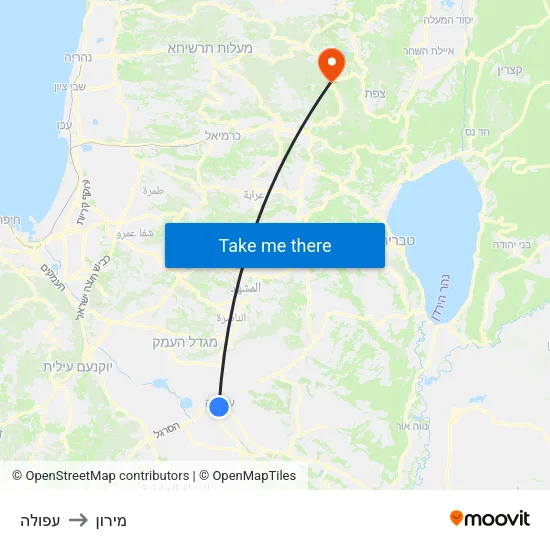 עפולה to מירון map