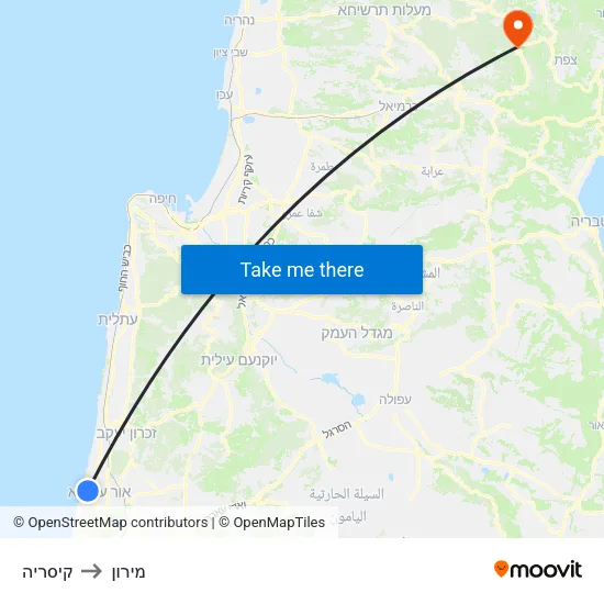 קיסריה to מירון map