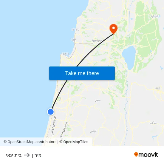 בית ינאי to מירון map