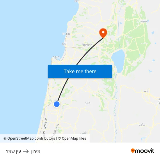 עין שמר to מירון map