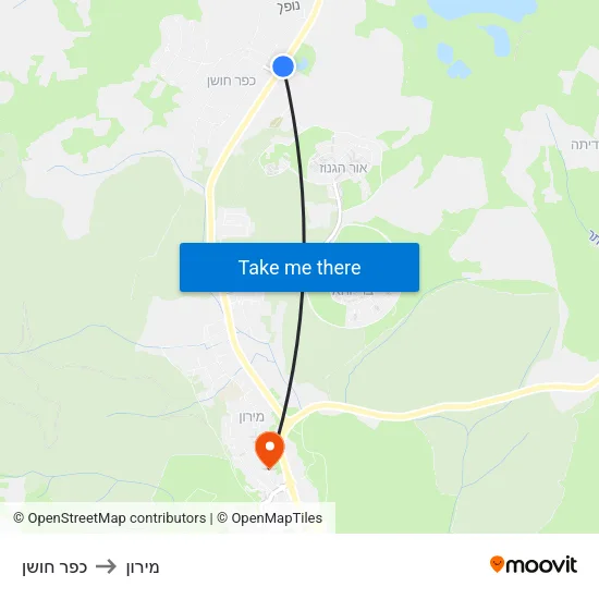 כפר חושן to מירון map