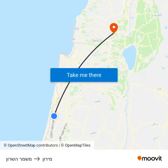 משמר השרון to מירון map