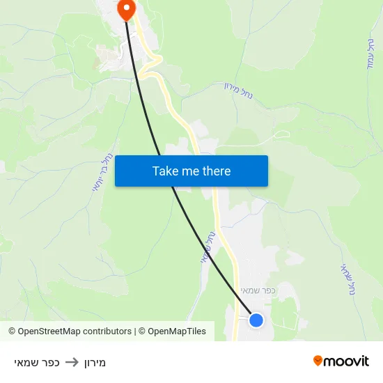 כפר שמאי to מירון map