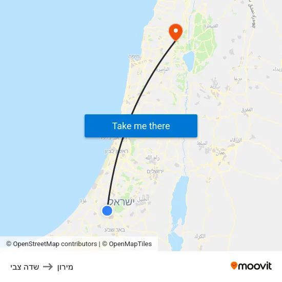שדה צבי to מירון map