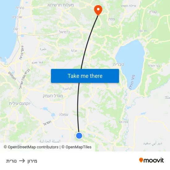 נורית to מירון map