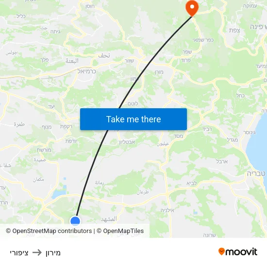 ציפורי to מירון map