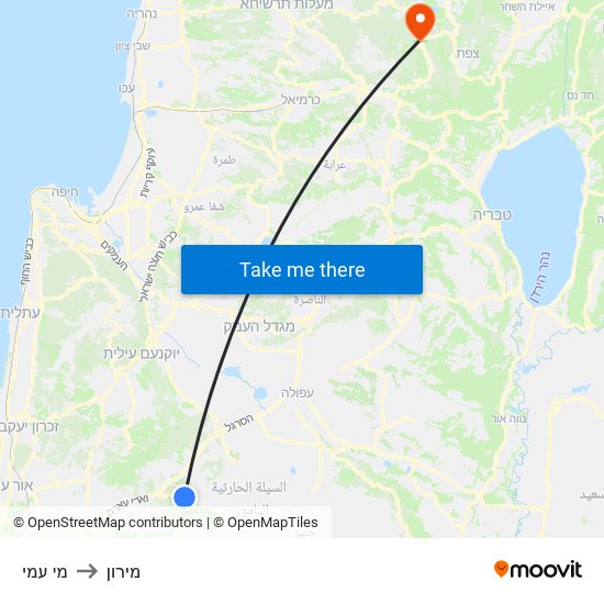 מי עמי to מירון map
