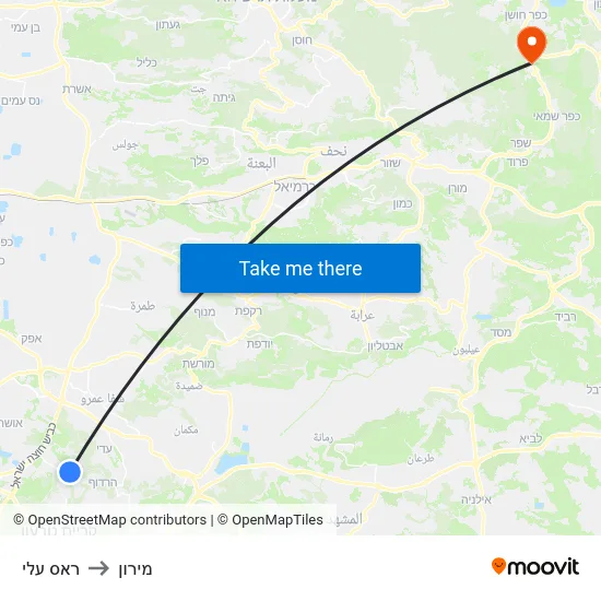 ראס עלי to מירון map