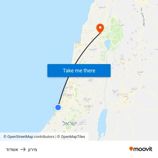 אשדוד to מירון map