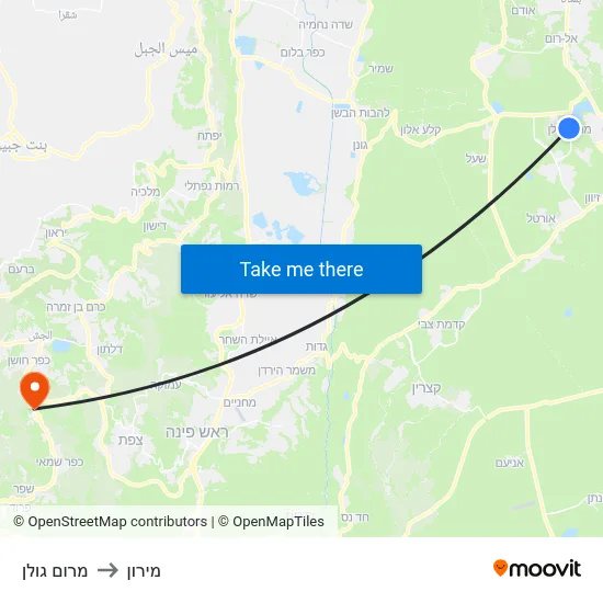 מרום גולן to מירון map