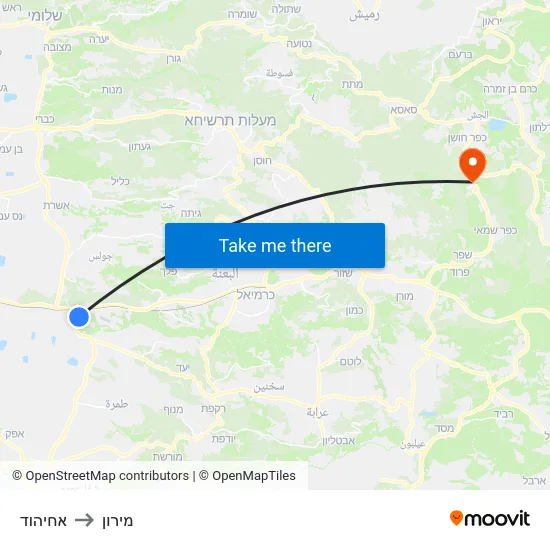 אחיהוד to מירון map