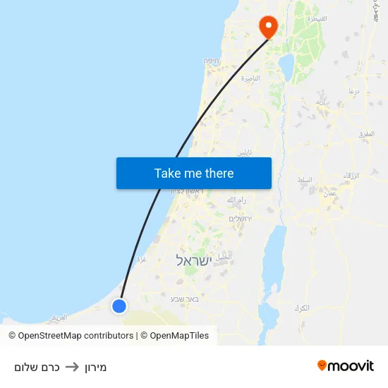 כרם שלום to מירון map