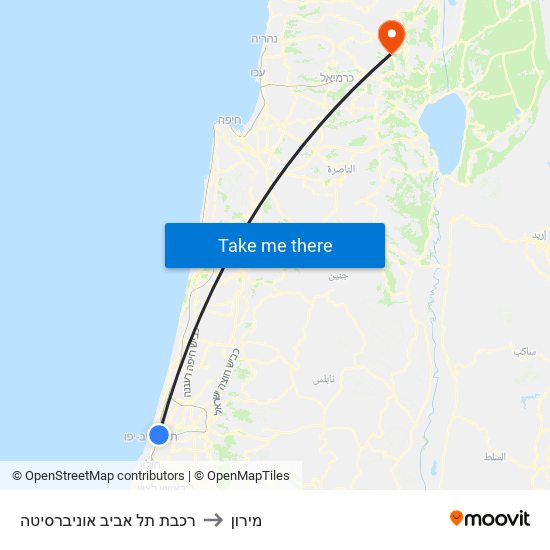 רכבת תל אביב אוניברסיטה to מירון map