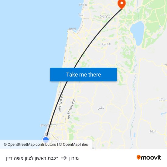 רכבת ראשון לציון משה דיין to מירון map