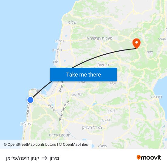 קניון חיפה/פלימן to מירון map