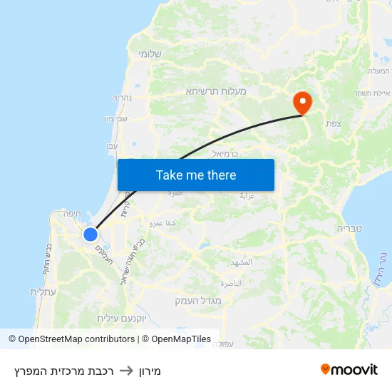 רכבת מרכזית המפרץ to מירון map