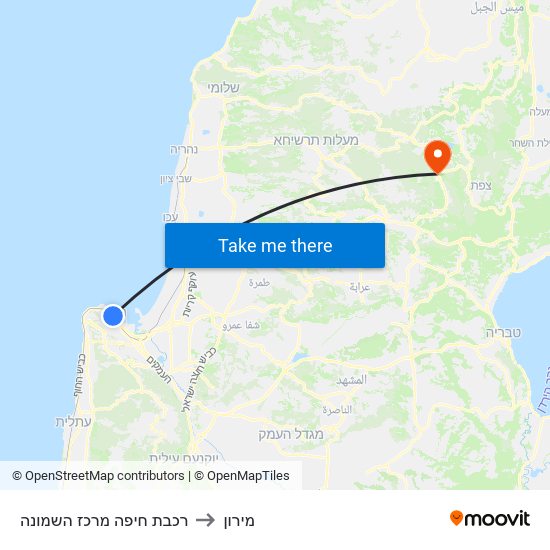 רכבת חיפה מרכז השמונה to מירון map