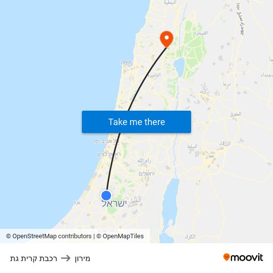 רכבת קרית גת to מירון map