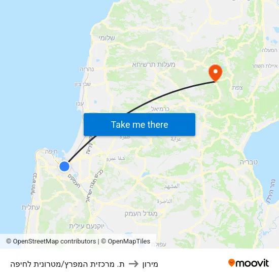 ת. מרכזית המפרץ/מטרונית לחיפה to מירון map