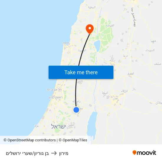 בן גוריון/שערי ירושלים to מירון map