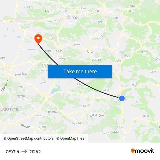 אילנייה to כאבול map