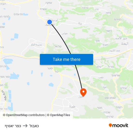 כפר יאסיף to כאבול map