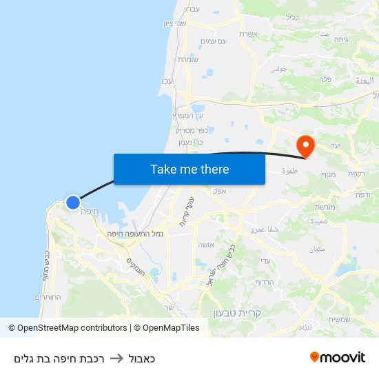 רכבת חיפה בת גלים to כאבול map