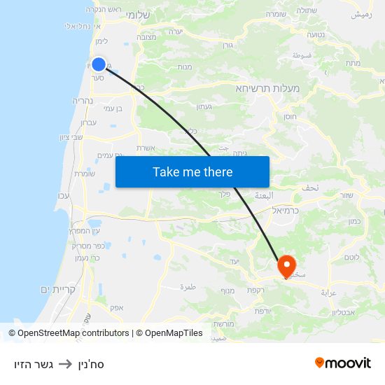 גשר הזיו to סח'נין map