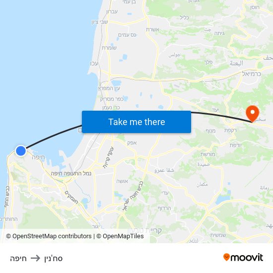 חיפה to סח'נין map