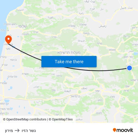 מירון to גשר הזיו map