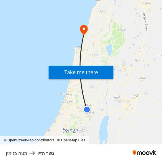 מטה בנימין to גשר הזיו map