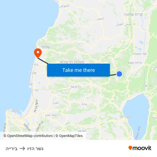 בירייה to גשר הזיו map