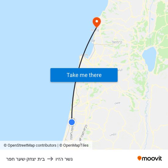 בית יצחק-שער חפר to גשר הזיו map