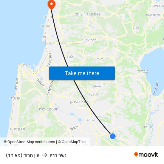 עין חרוד (מאוחד) to גשר הזיו map