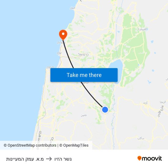 מ.א. עמק המעיינות to גשר הזיו map