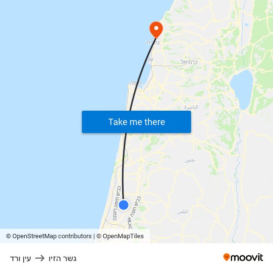 עין ורד to גשר הזיו map