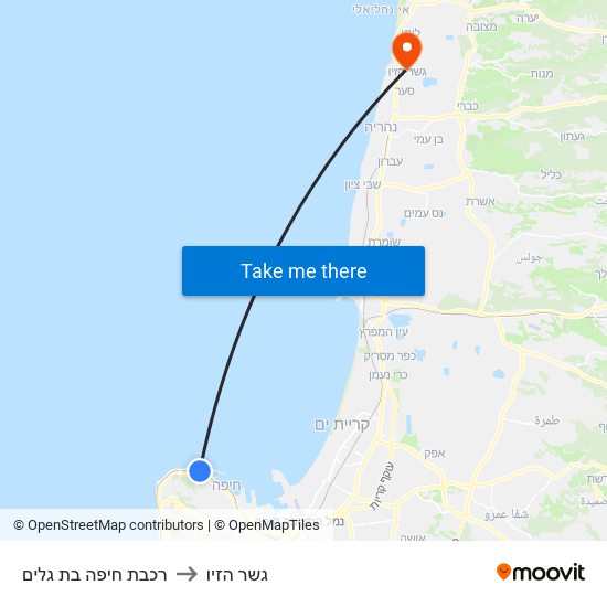 רכבת חיפה בת גלים to גשר הזיו map