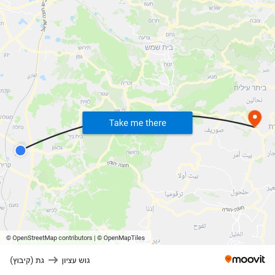 גת (קיבוץ) to גוש עציון map